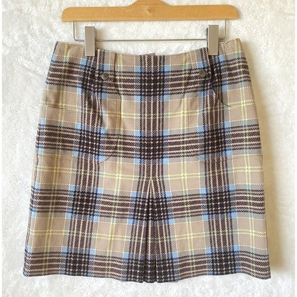Etcetera black beige blue plaid skirt size 6 mini lined school girl uniform pock - Picture 1 of 8